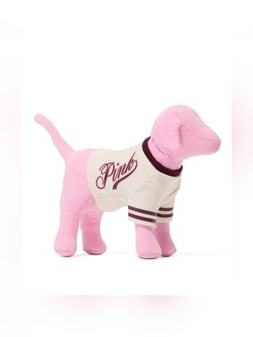 NWT VS Pink Mini Dog Plush with Cream Varsity Jersey Sweater